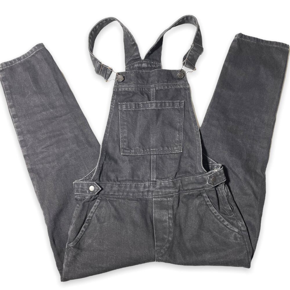 Topshop Moto Bib Overalls Women's Size 25 Washed Black Denim Tapered Cropped Leg - Picture 2 of 9